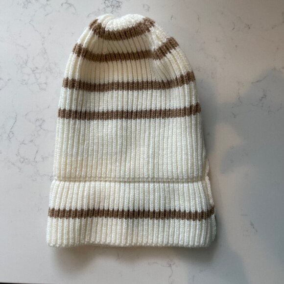 Hand Crafted Cozy Knit Ribbed Striped Toque Neutral Cream & Tan Sz OS - no tags - Picture 4 of 5